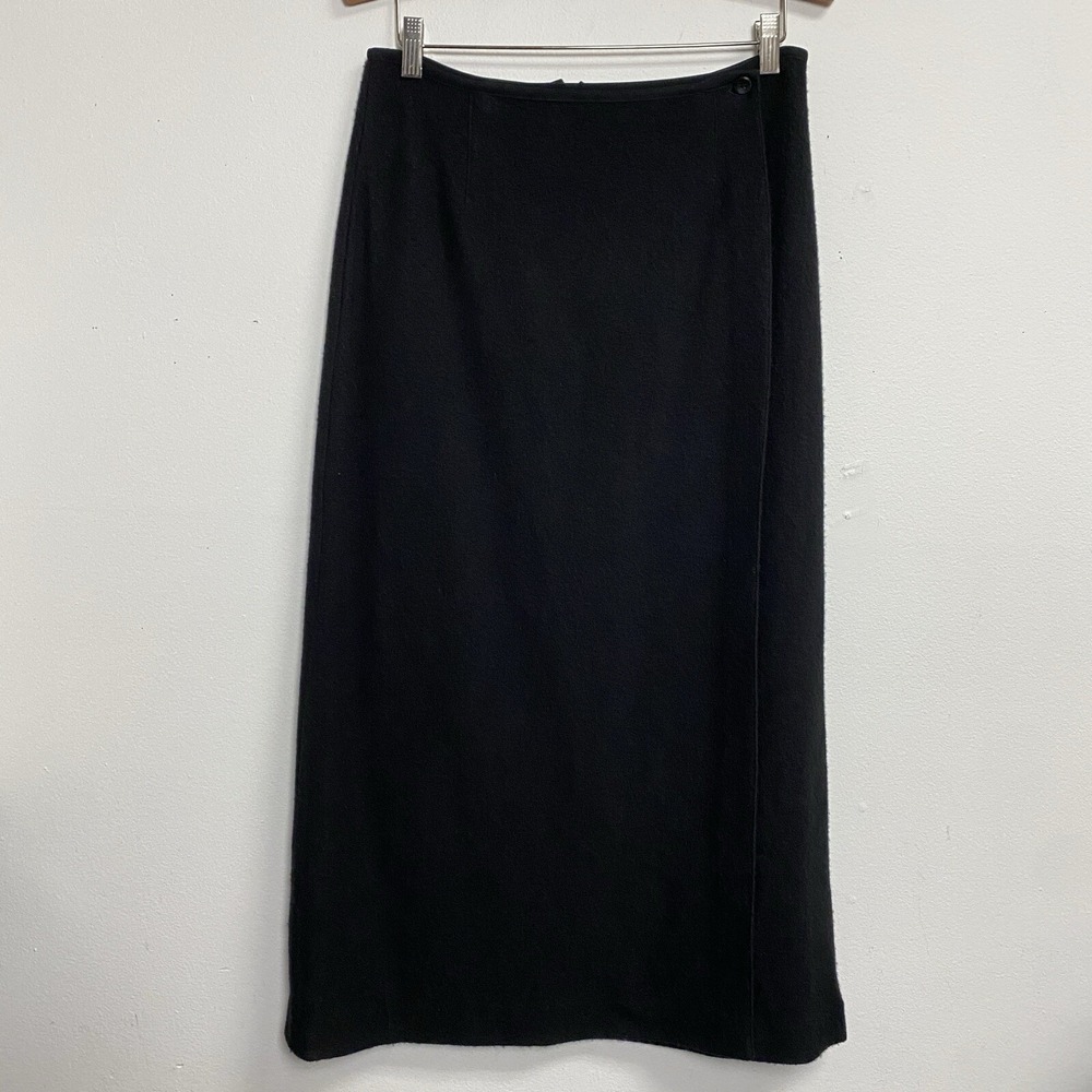Talbots Black Midi Skirt Womens Sz 10 Petite 100% Wool Overlap Grunge Whimsygoth